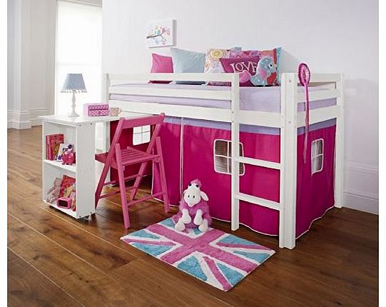 Noa and Nani Cabin Bed with Desk in PINK, WHITE , Mid SLeeper DESK-WG