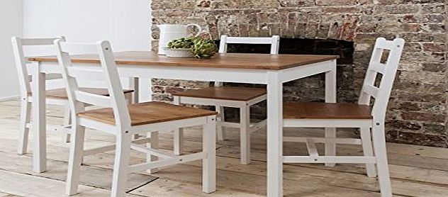 Noa and Nani Dining Table amp; 4 Chairs Annika in White and Natural Pine (Natural Pine amp; White)