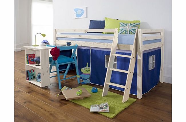 Noa and Nani Mid Sleeper Wooden Whitewash Bunk Bed, Cabin bed  Desk BLUE WW