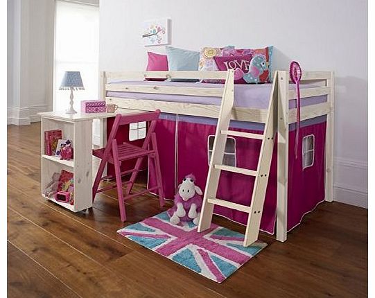 Noa and Nani Mid Sleeper Wooden Whitewash Bunk Bed, Cabin bed  Desk PINK WW