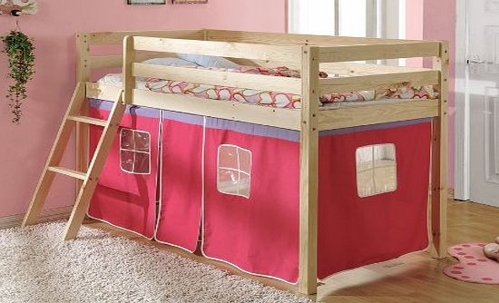Shorty Cabin Bed with PINK Tent , 26 Midsleeper Ontario Wooden Cabin bed
