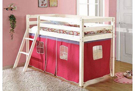 Shorty Cabin Bed with PINK Tent ,Midsleeper Ontario in WHITE