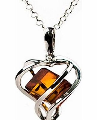 Amber Sterling Silver Millennium Collection Contemporary Groom Heart Pendant Chain 46cm