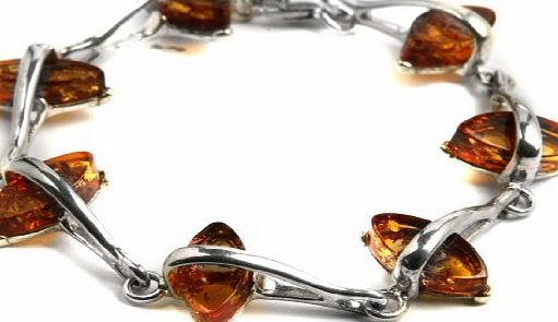 Noda Baltic Honey Amber and Sterling Silver Middle Age Stamp Bracelet, 7.5`` 19cm
