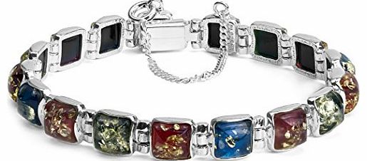 Blue Red Purple Amber Sterling Silver Square Contemporary Bracelet 7`` 18cm