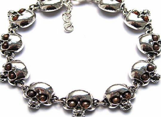 Noda Pirate Baltic Honey Amber and Sterling Silver Skull Bracelet, 8`` 20cm
