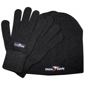 Precision Training Beanie Hat  Glove Set - Black