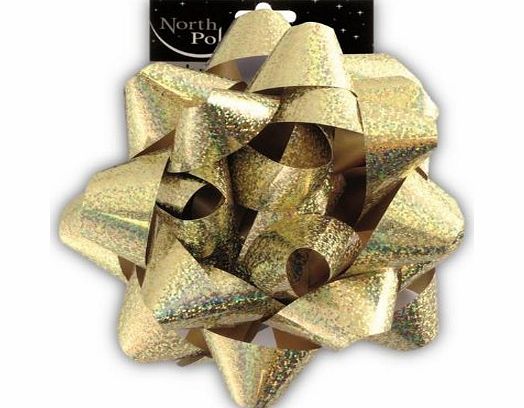 North Pole JUMBO 6`` GOLD HOLOGRAPHIC GIFT BOW Ideal Christmas Wrapping Hampers Decorations