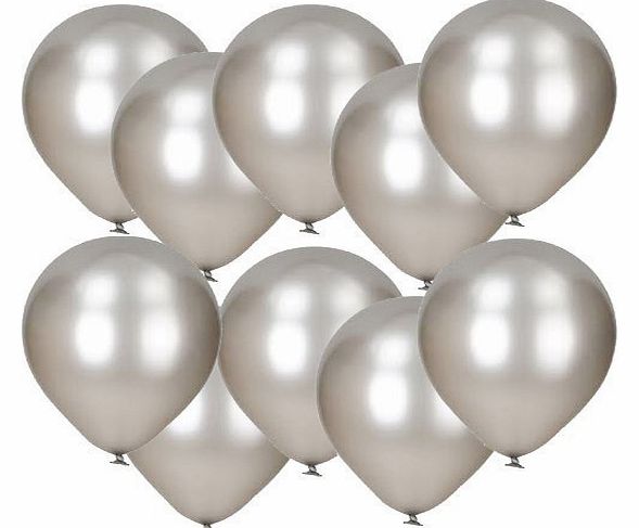 10 Pack Of 12`` Silver Metallic Latex Balloons