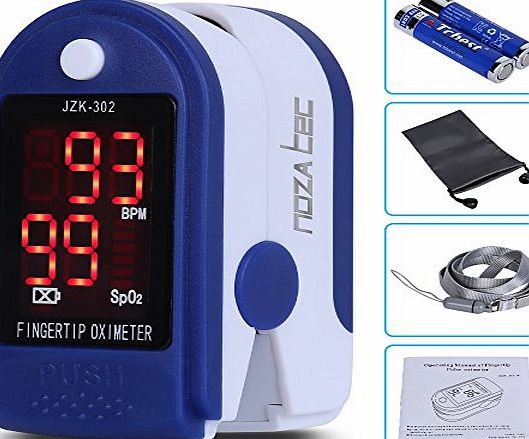 Noza Tec Pulse Oximeter Finger Pulse Blood Oxygen Saturation Heart Rate SpO2 Monitor with Carrying bag, Landyard amp; Battery (Blue)