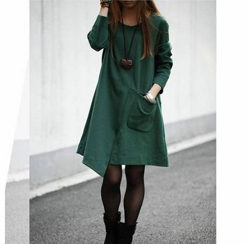 Fashion Pure Color Pocket Decorated Leisure Maternity Dress Green
