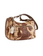 Brown Python Stamped Italian Leather Hobo Bag
