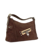 Dark Brown Italian Suede and Leather Hobo Bag