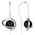 Black Faceted Ball Sterling Silver Drop Earrings