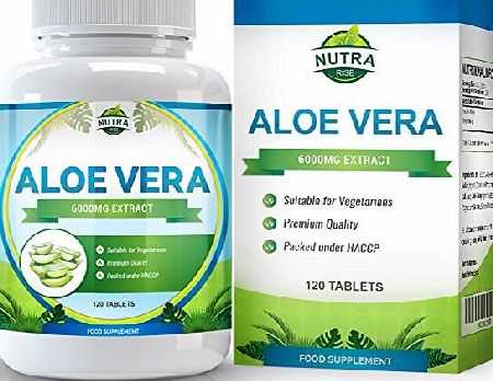 Nutra Rise Aloe Vera, Maximum Strength Supplement for Weight Loss, Gently Cleanses and Detoxifies Your Digestive Tract, Heals and Moisturizes Your Skin, 6000mg, 120 Tablets