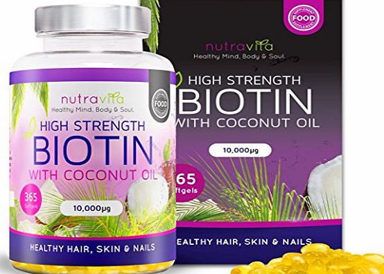 Nutravita Biotin with Coconut Oil (Full Year Supply) Hair Growth Supplement with Biotin 10,000 MCG by Nutravita