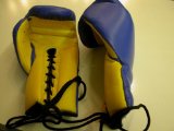 NWS Boxing Gloves / Blue/Yellow LEATHER - 14oz