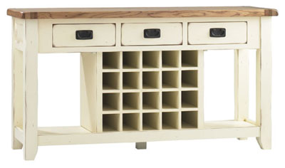 oak And Cream Console Table Large With Wine Rack