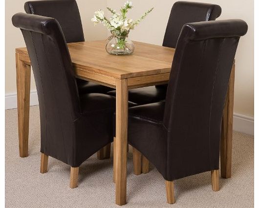 OAK FURNITURE KING BEVEL SOLID OAK 120 DINING ROOM TABLE AND 4 MONTANA DINING CHAIRS *Available in 4 colours* (Brown)