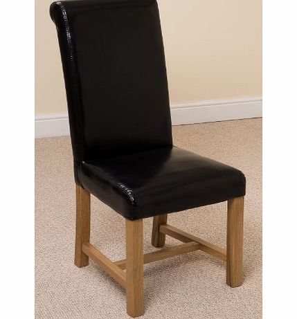 OAK FURNITURE KING BRACED LEATHER DINING CHAIRS WITH SOLID OAK LEGS IN BLACK, BROWN, IVORY RED (BLACK, 4 CHAIRS)