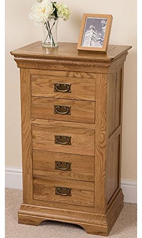 FRENCH RUSTIC SOLID OAK 5 DRAWER TALL BOY CHEST TALLBOY WOOD BEDROOM FURNITURE
