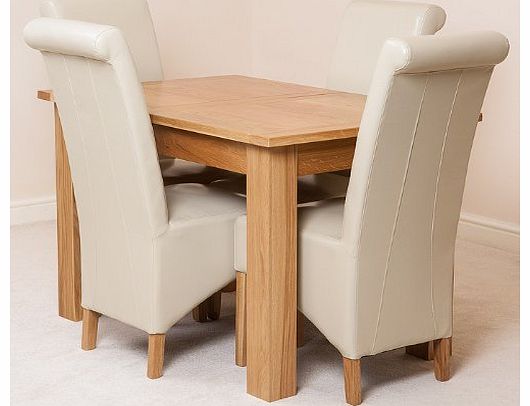 HAMPTON SOLID OAK EXTENDING DINING TABLE & 4 IVORY MONTANA CHAIRS