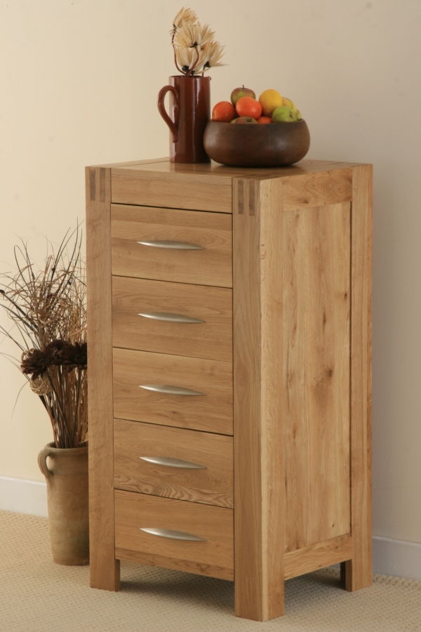 Oak Furniture Land Alto Solid Oak 5 Drawer Tall Chest