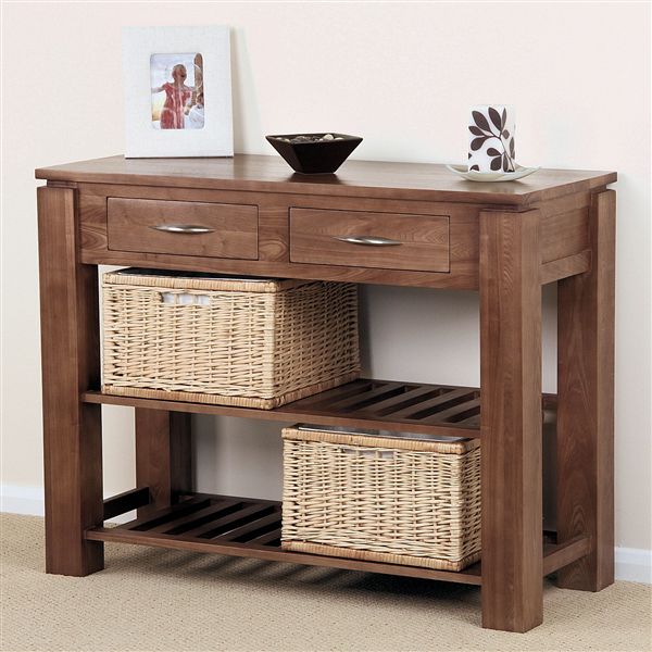 Ipstone Ash Two Drawer Console Table with Baskets