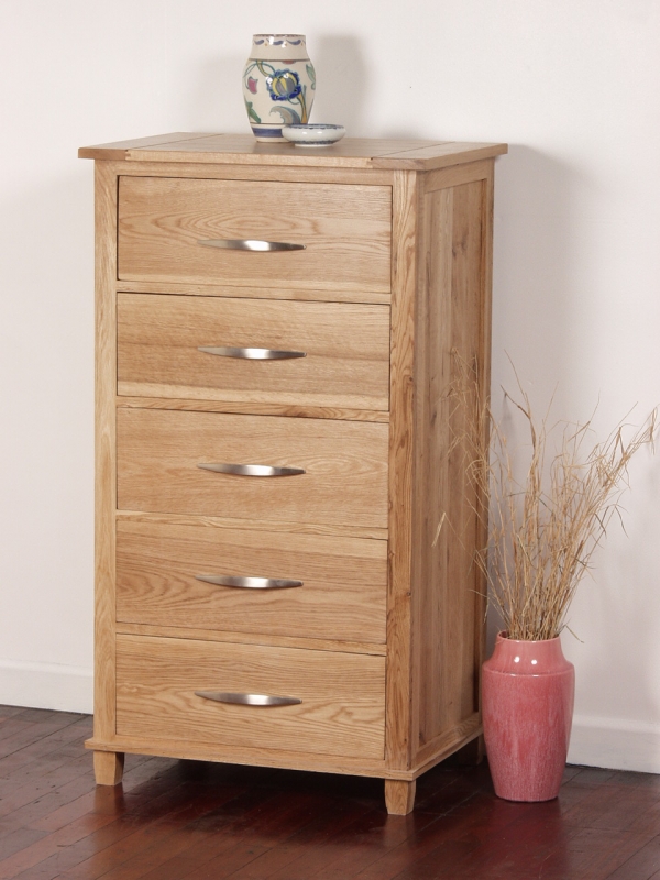 Oak Furniture Land Manhattan Solid Oak 5 Drawer Tall Chest
