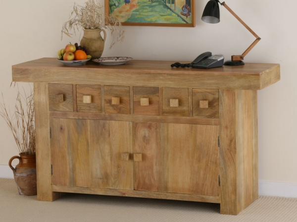 Oak Furniture Land Mantis Light Solid Mango 6 Drawer Sideboard