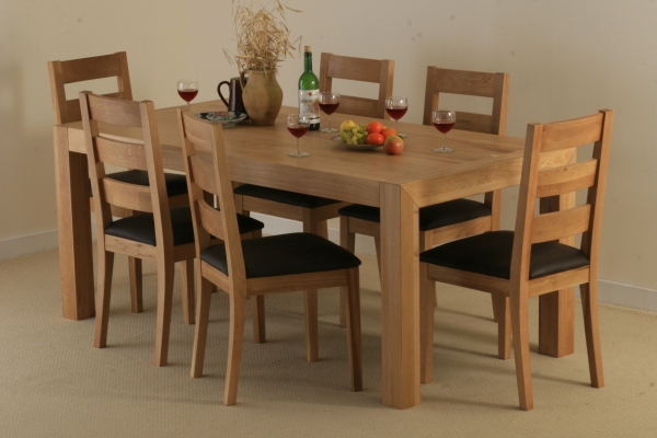 Oak Furniture Land Pablo Solid Oak Dining Set with 6 Solid Oak Chairs
