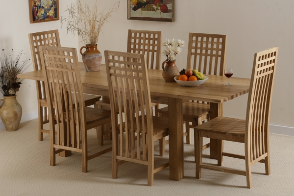 Oak Furniture Land Solid Oak Extending Dining Set with 6 Solid Oak