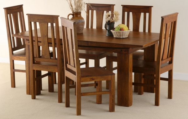 Oak Furniture Land Tokyo Brown Teak Mango Dining Set with 6