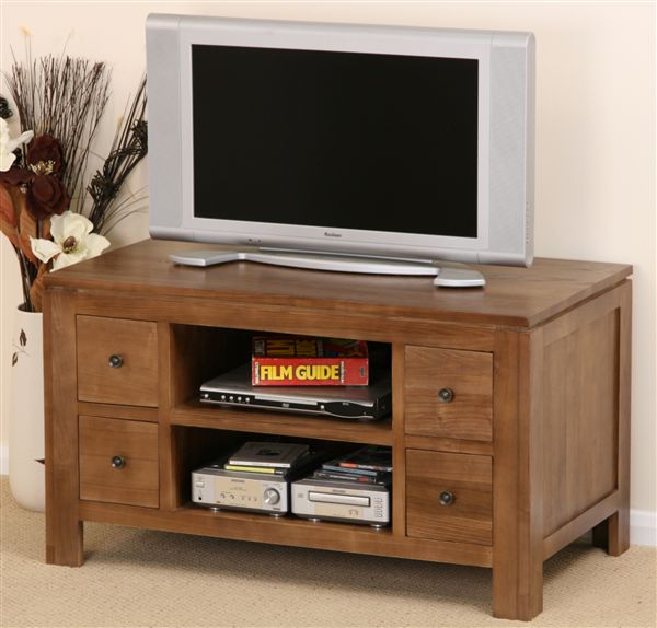 Oak Furniture Land Wesley Ash Two Shelf, Four Drawer, TV/DVD/VCR