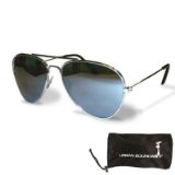 UB Silver Frame and Mirrored Lens Aviator with Drawstring Sunglass Pouch