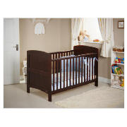OBaby Grace Cot Bed, Dark Pine With Blue Bedding
