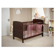 OBaby Grace Cot Bed, Dark Pine With Pink Bedding