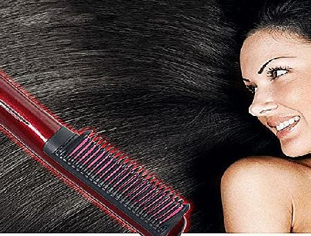 OBELLA New Straightening Brush Hair Brush Hair Straightener Brush Electric Heating Ceramic Detangling Comb Digital Anion Hair Care, Anti-Scald Effective Silky Hair Brush (Dark Red)