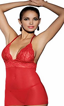 Obsessive Luxury Sheer Chemise and Matching Thong Set (L/XL - (UK 12 to 14), Red)