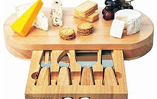 Oval Cheese Board With Integrated Drawer and 4 Specialist Cheese Knives