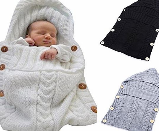 Oenbopo Colorful Newborn Baby Wrap Swaddle Blanket, Oenbopo Baby Kids Toddler Wool Knit Blanket Swaddle Sleeping Bag Sleep Sack Stroller Wrap for 0-12 Month Baby (White)