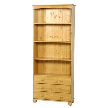 Wokingham Solid Pine 3 Shelf 3 Drawer Bookcase