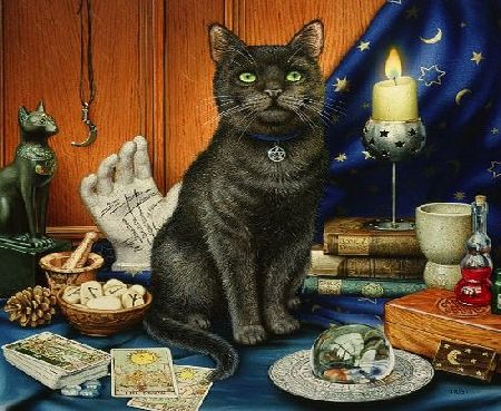 OFA Prints Luna, the Fortune Tellers Cat with Tarot Cards amp; Crystal Ball, Greeting Card by Geoff Tristram, Greetings Card Size Approx. 140 x 140mm