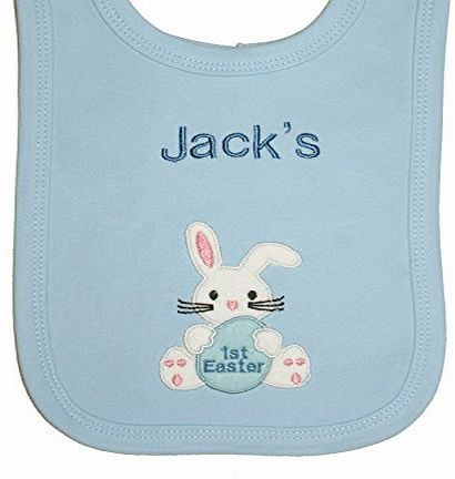 Oh Sew Simple 1st Easter Boy Bunny Personalised Bib. Handmade in the UK with embroidered name. (Blue)