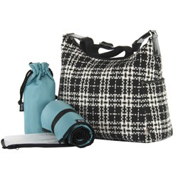 Wollen Check Black/White Hobo with Teal and Patent