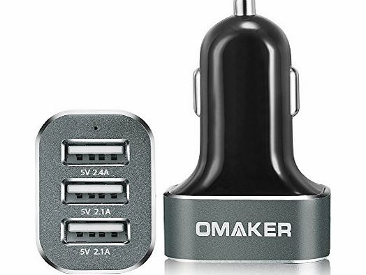 Omaker Intelligent 6.6A / 33W Premium Aluminum 3 USB Car Charger With Smart Sharing IC for each USB Port (T