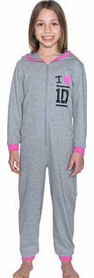 One Direction Girls Grey Hooded Onesie - 10-11