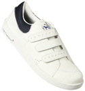 White and Navy Leather Velcro Fastening Trainers