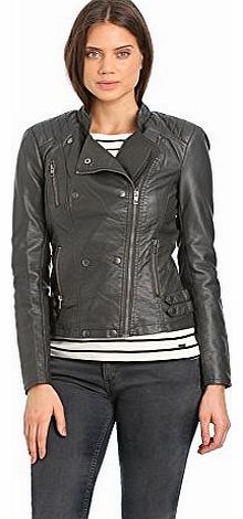 Womens Leather Jacket Grey (Phantom) UK 12
