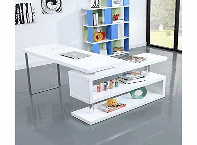 OPEN SPACE DESIGN AMAZING PRICE!!NEW DESIGN!!ELEGANCE OFFICE WHITE GLOSS ROTATING COMPUTER DESK WORKSTATION AND BOOKCASE/STORAGE